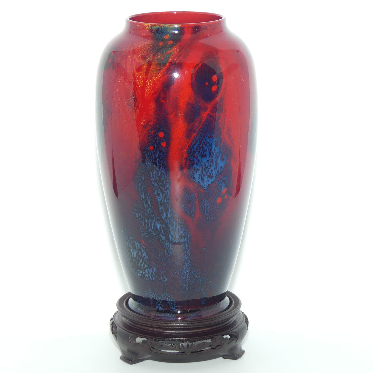 Royal Doulton Flambe Sung vase on wooden stand | signed Noke and Allen