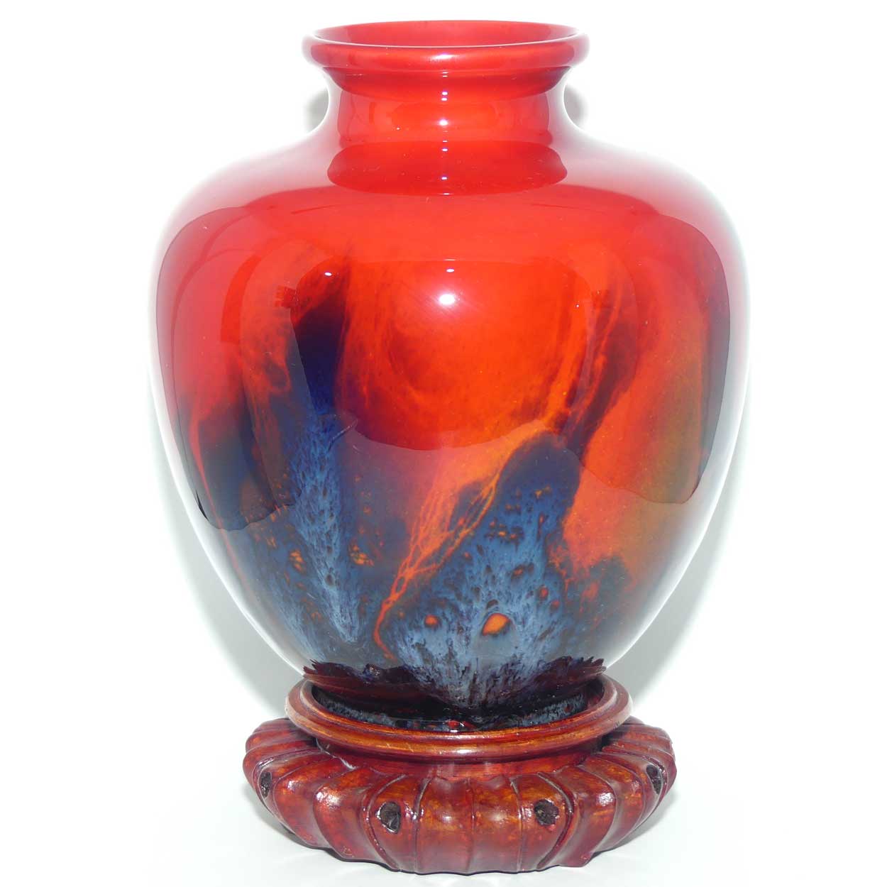 Royal Doulton Flambe Sung veined and mottled bulbous vase | signed FM Moore