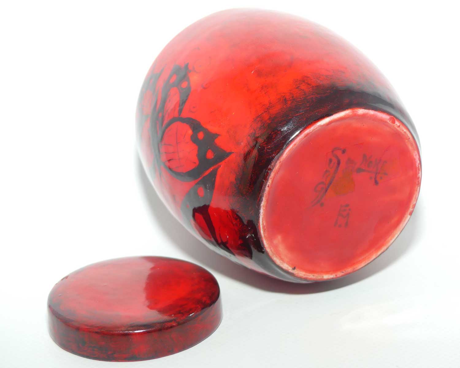 Royal Doulton Flambe Sung lidded ginger jar decorated with butterflies | signed Noke & Moore 