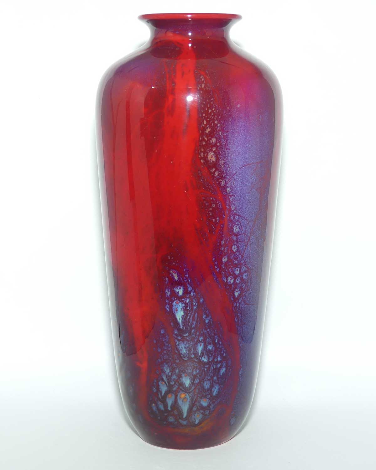 Royal Doulton Flambe Sung tall vase with blue veining | signed Noke and FM Moore