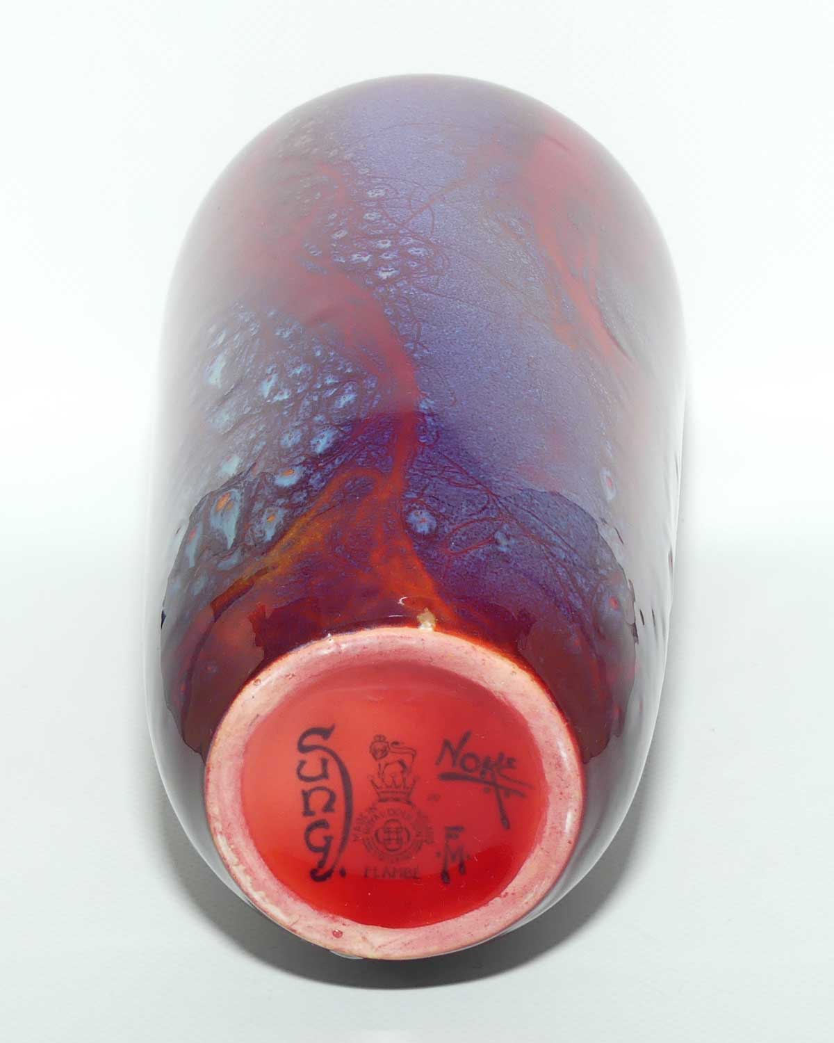 Royal Doulton Flambe Sung tall vase with blue veining | signed Noke and FM Moore