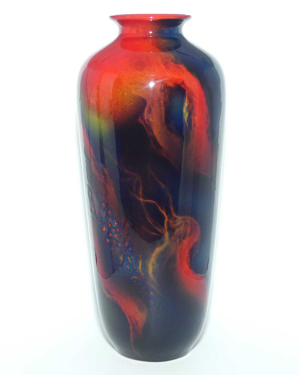 Royal Doulton Flambe Sung Veined tall narrow base vase | Greens and Blues