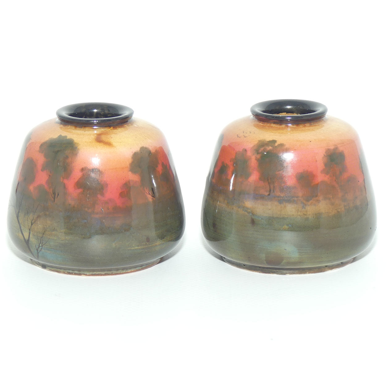 Royal Doulton pair of miniature hand painted Sunset vases