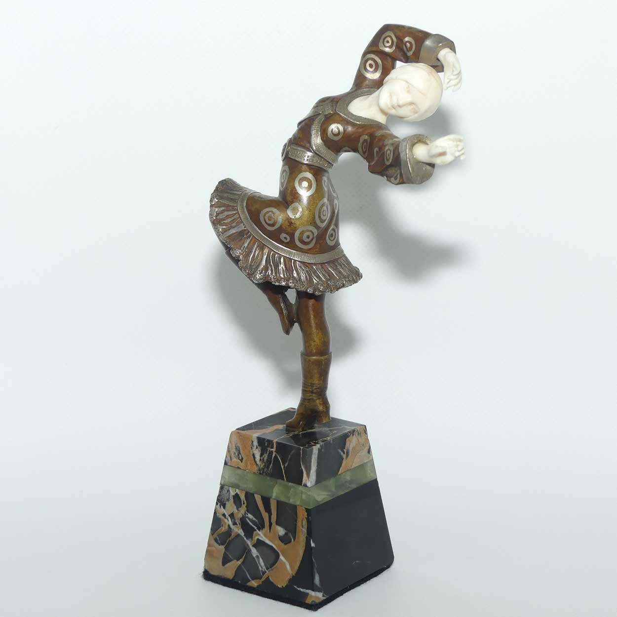 Art Deco Chryselephantine Bronze and Ivory figure on Marble base of a Russian Dancer by Suzanne Bertrand