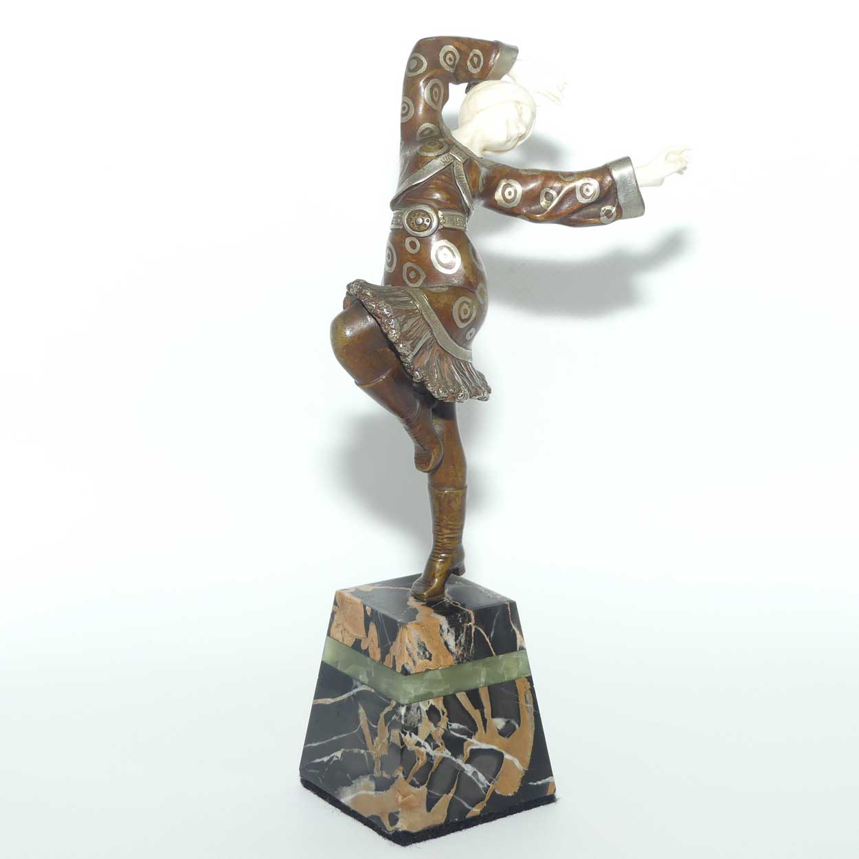 Art Deco Chryselephantine Bronze and Ivory figure on Marble base of a Russian Dancer by Suzanne Bertrand