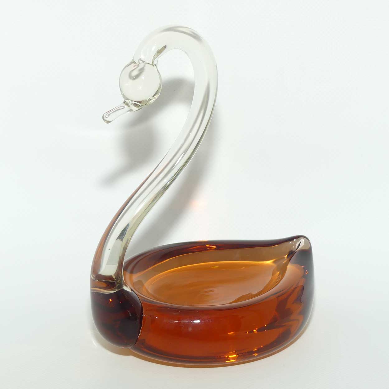 Vintage Art Glass Swan | Cherry Amber Glass base