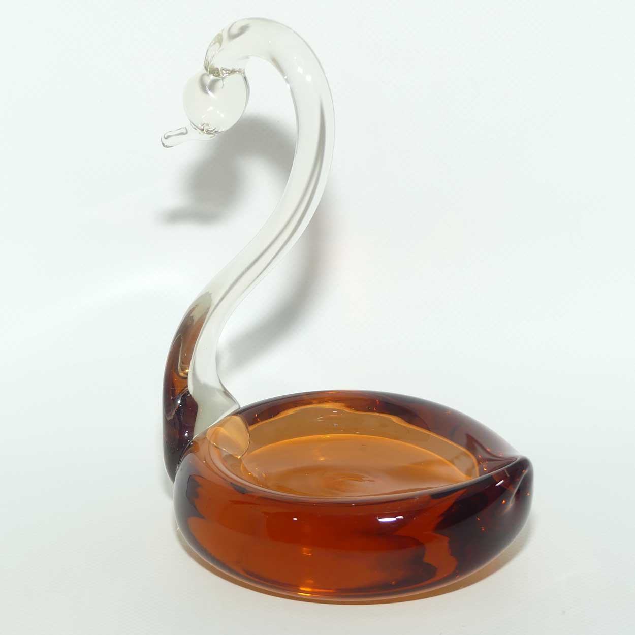 Vintage Art Glass Swan | Cherry Amber Glass base