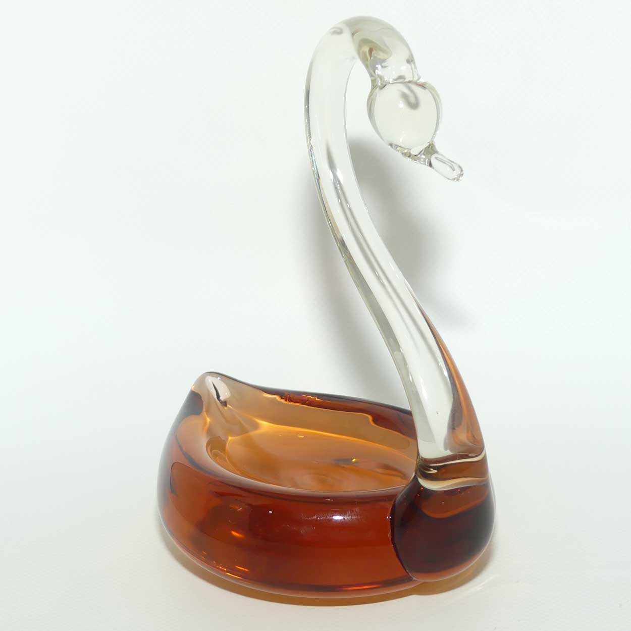 Vintage Art Glass Swan | Cherry Amber Glass base
