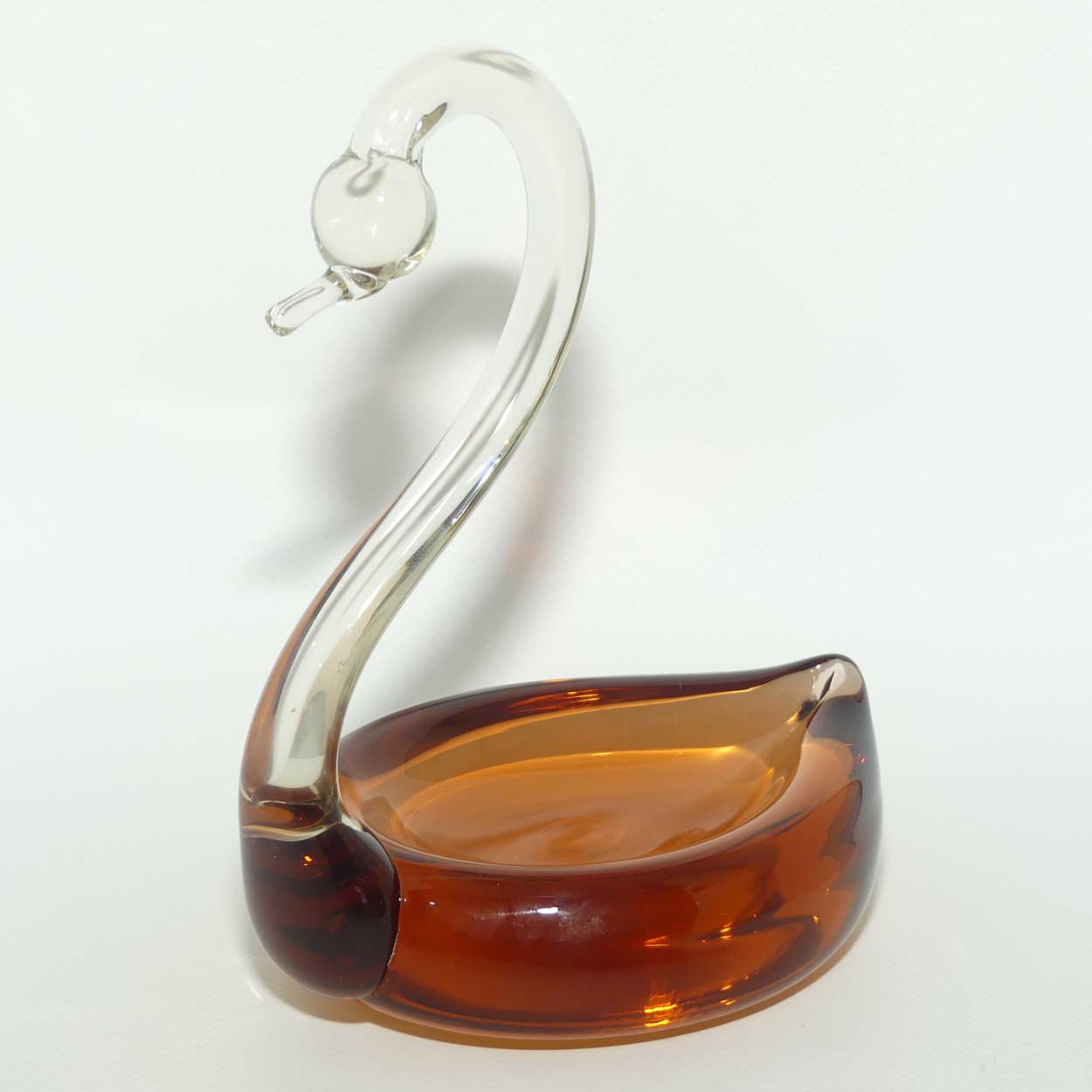 Vintage Art Glass Swan | Cherry Amber Glass base