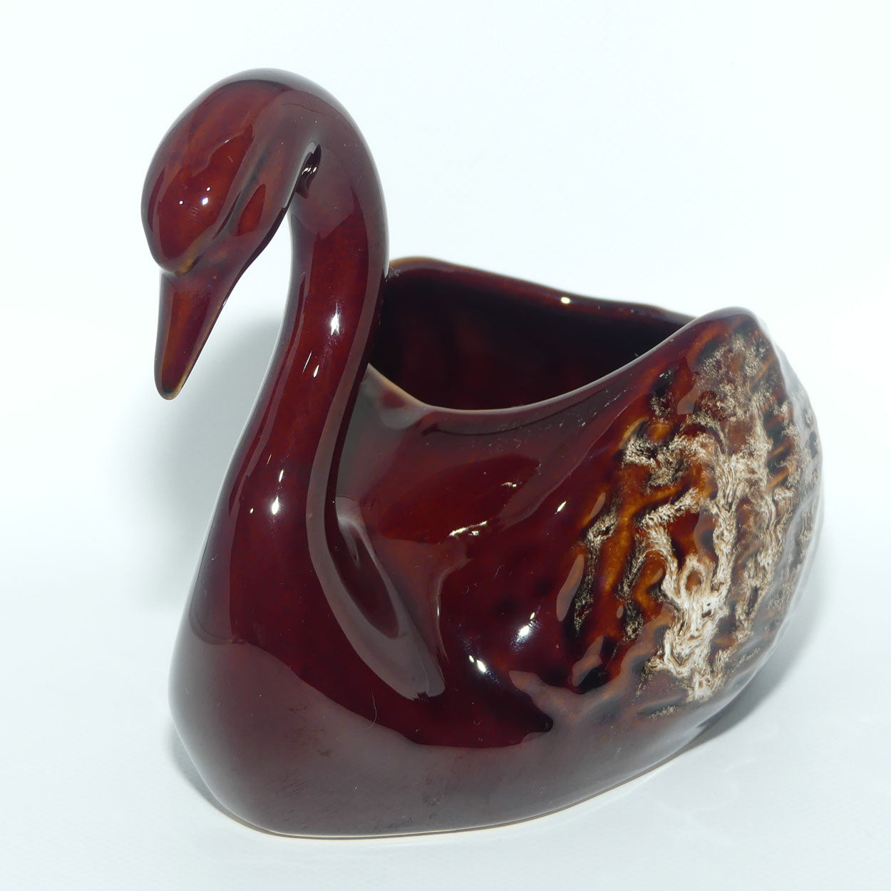 Australian Pottery | Deep Brown and Mottled Glaze Swan vase