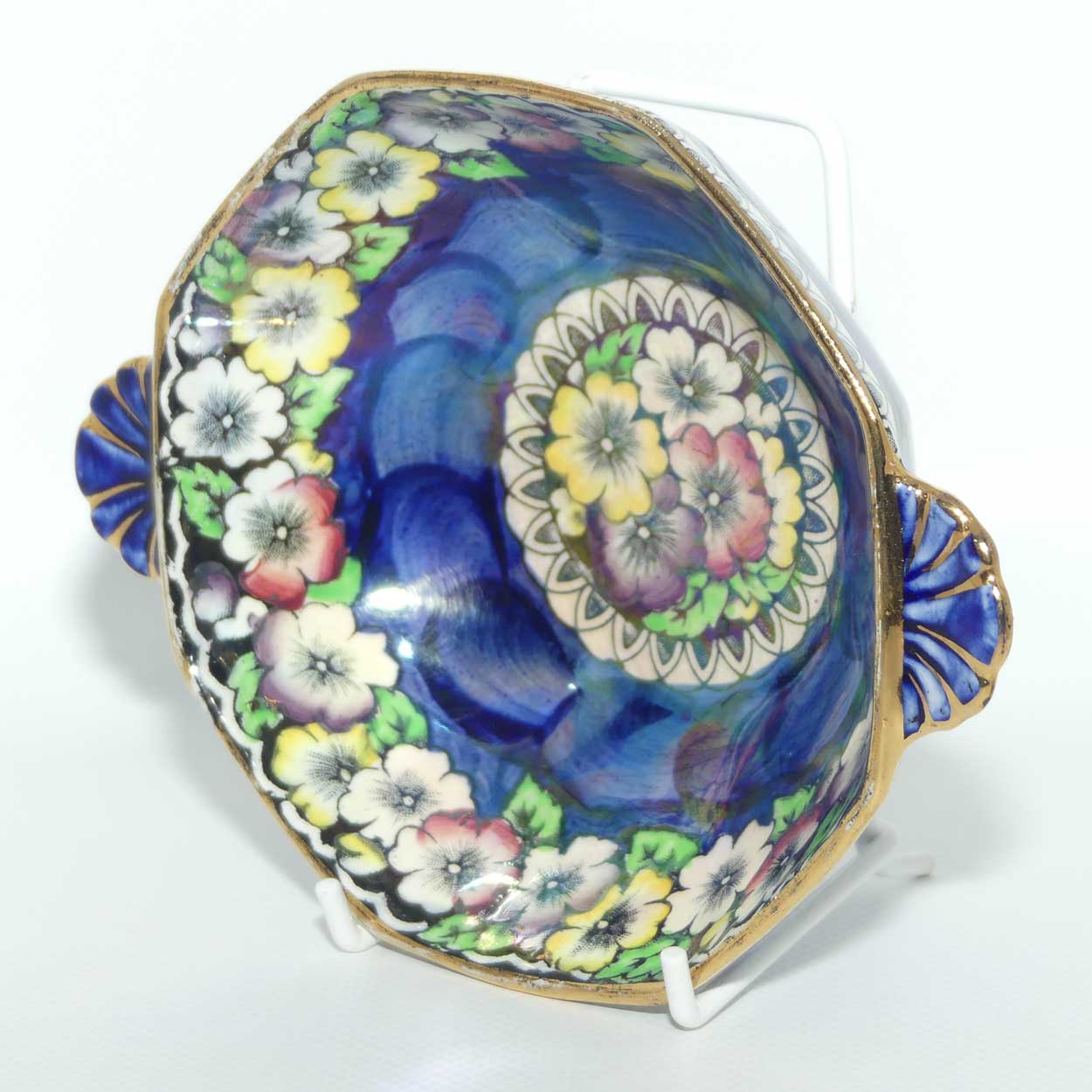 Maling tab handle octagonal dish | Climbing Roses | Thumbprint Blue