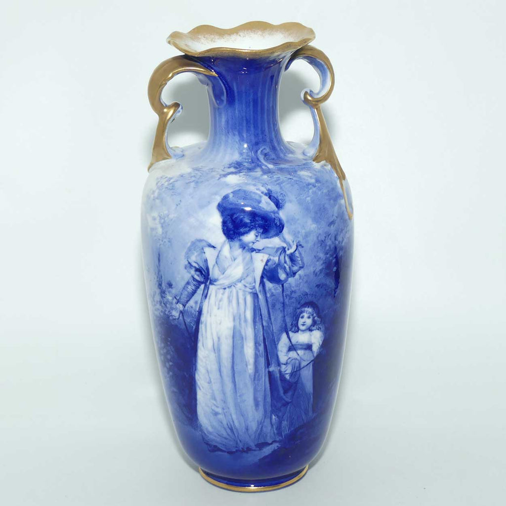 Royal Doulton Blue Childrens twisted handled vase |Woman with child holding cloak|