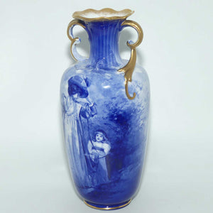 Royal Doulton Blue Childrens twisted handled vase |Woman with child holding cloak|