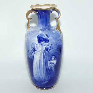 Royal Doulton Blue Childrens twisted handled vase |Woman with child holding cloak|