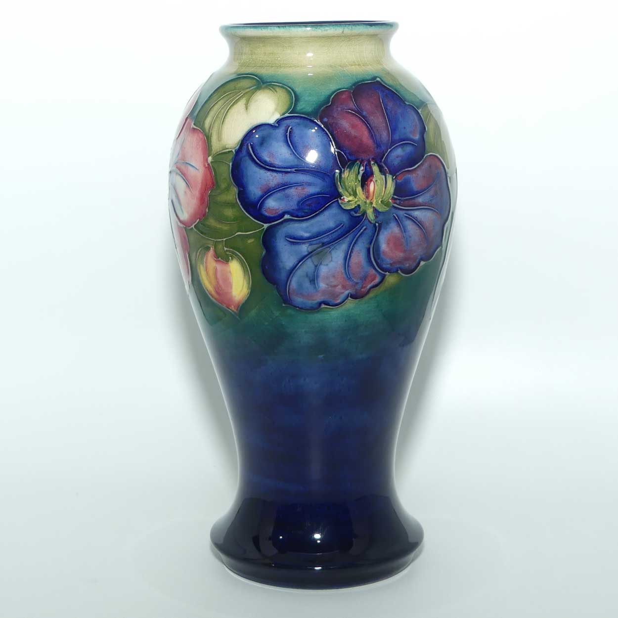 Walter Moorcroft Clematis tall vase with flared foot | Green to Blue transition