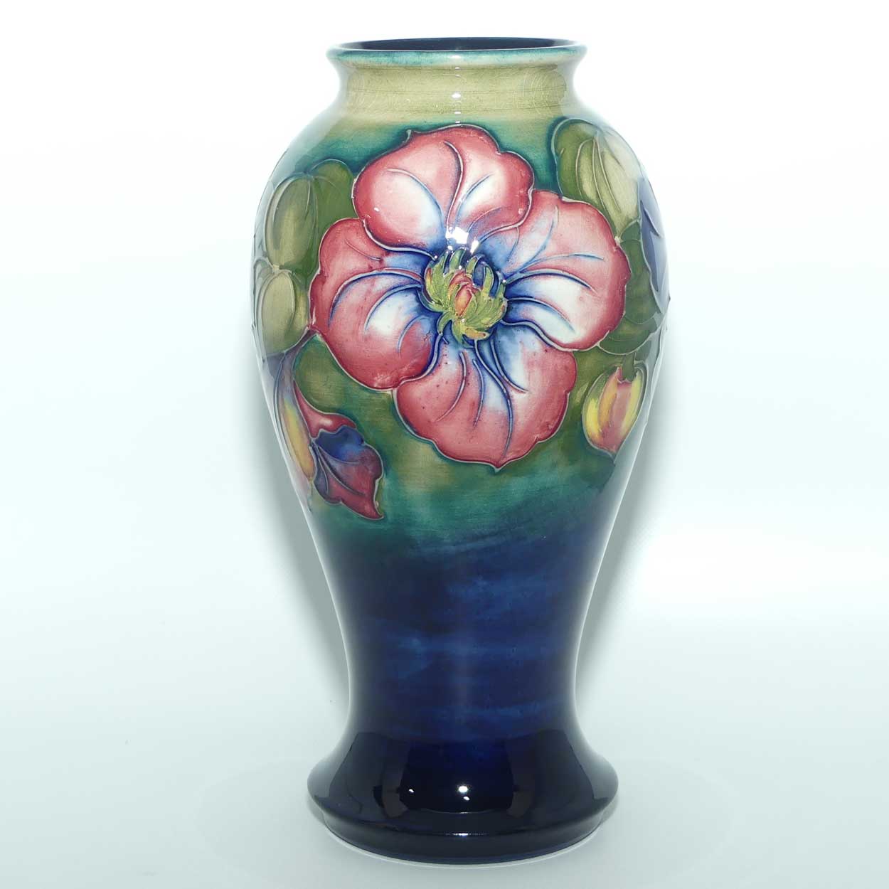 Walter Moorcroft Clematis tall vase with flared foot | Green to Blue transition