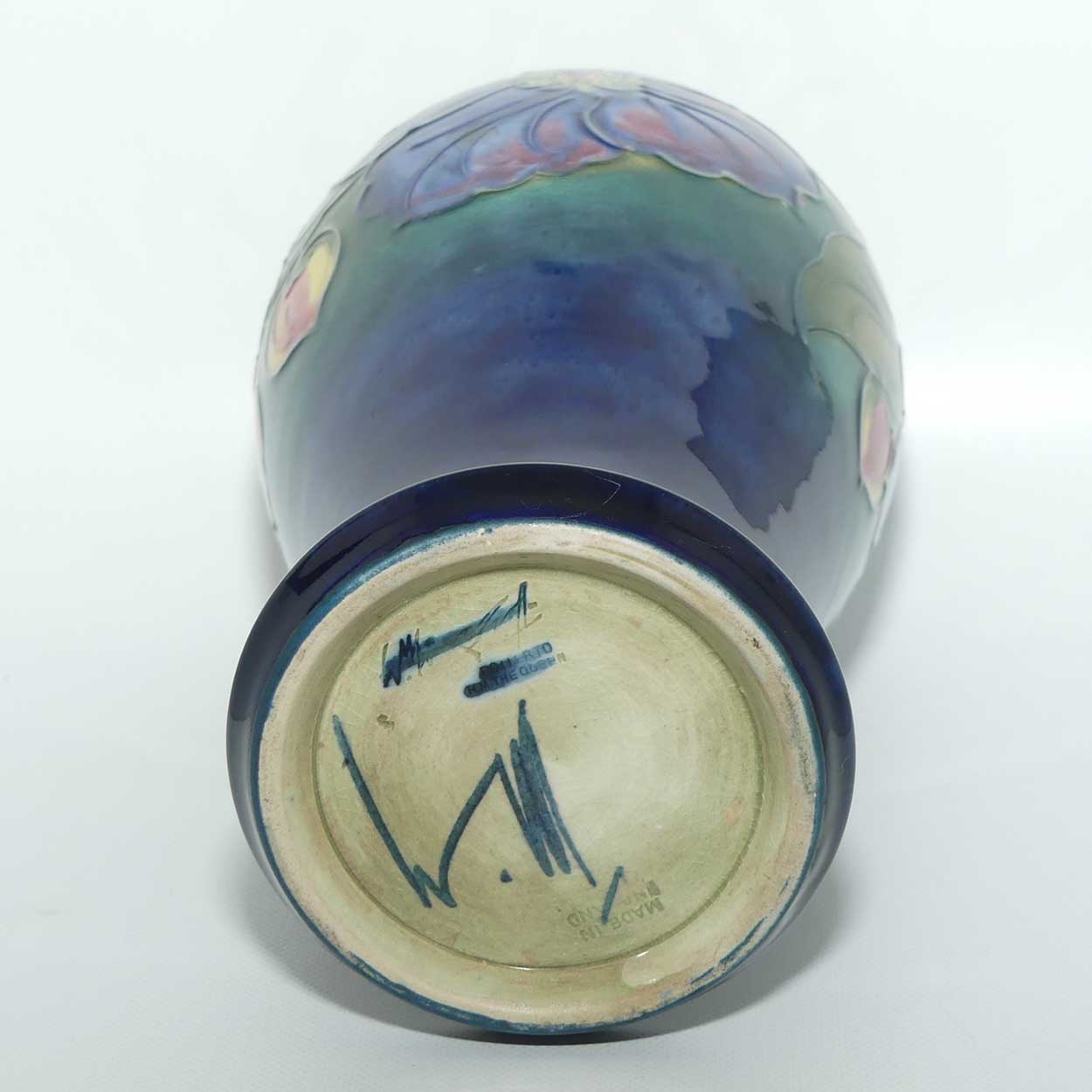 Walter Moorcroft Clematis tall vase with flared foot | Green to Blue transition