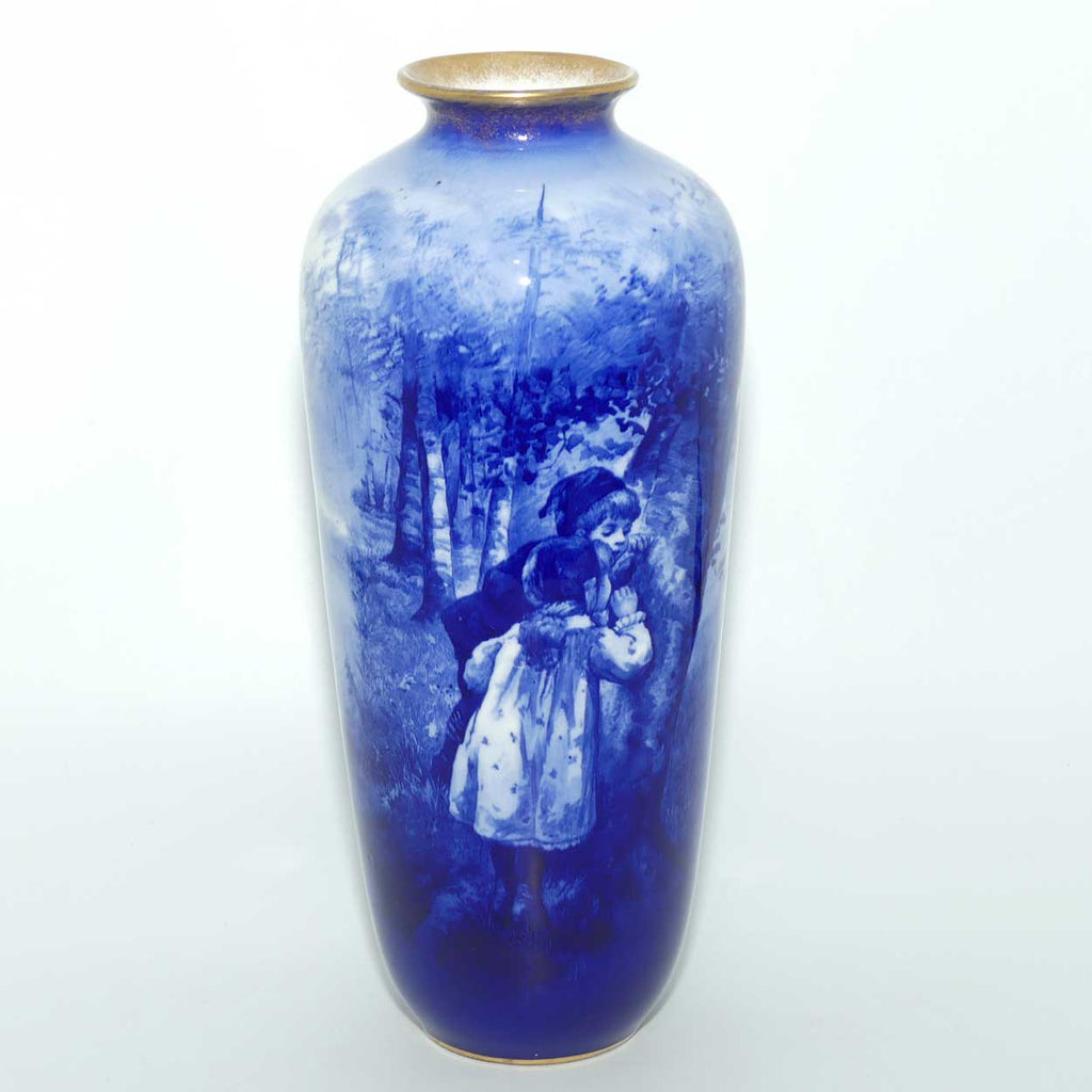 Royal Doulton Blue Childrens slender vase |Boy & girl peeping|