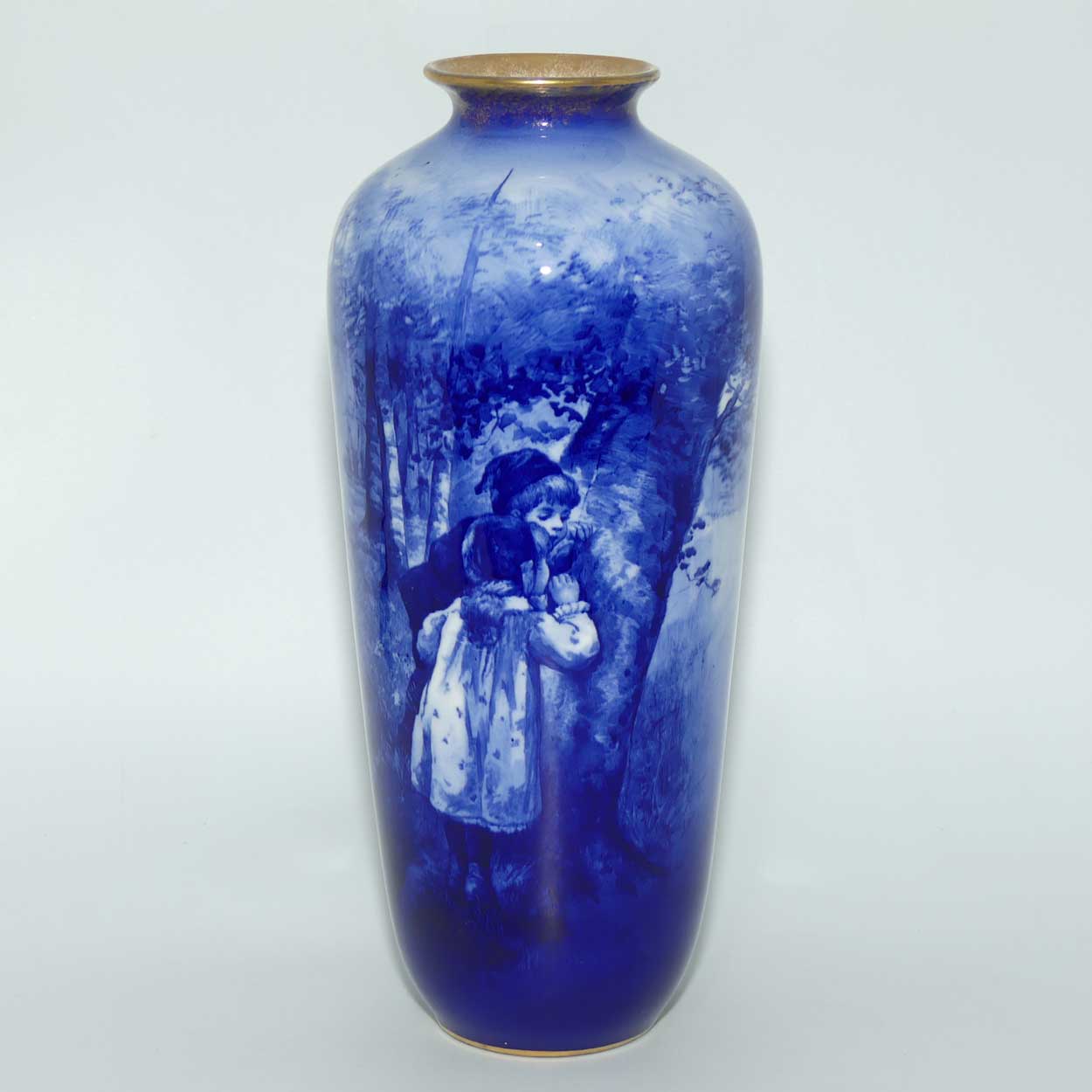 Royal Doulton Blue Childrens slender vase |Boy & girl peeping|