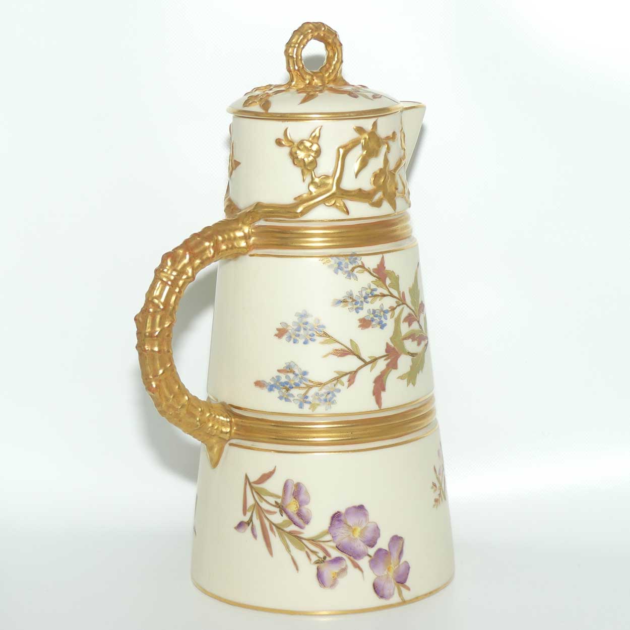 Royal Worcester Blush Ivory hand painted tall lidded chocolate pot