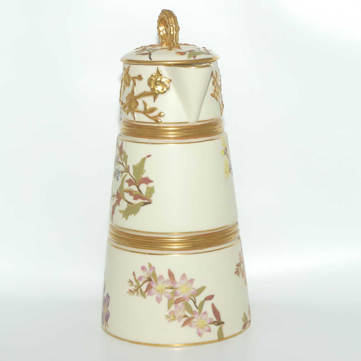 Royal Worcester Blush Ivory hand painted tall lidded chocolate pot