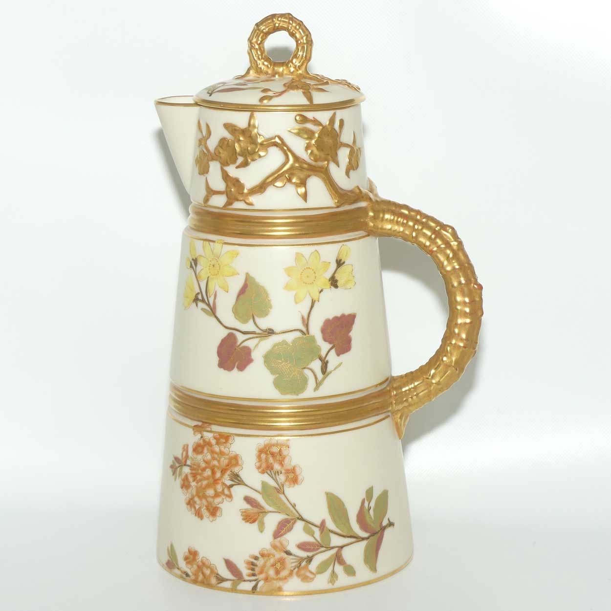 Royal Worcester Blush Ivory hand painted tall lidded chocolate pot