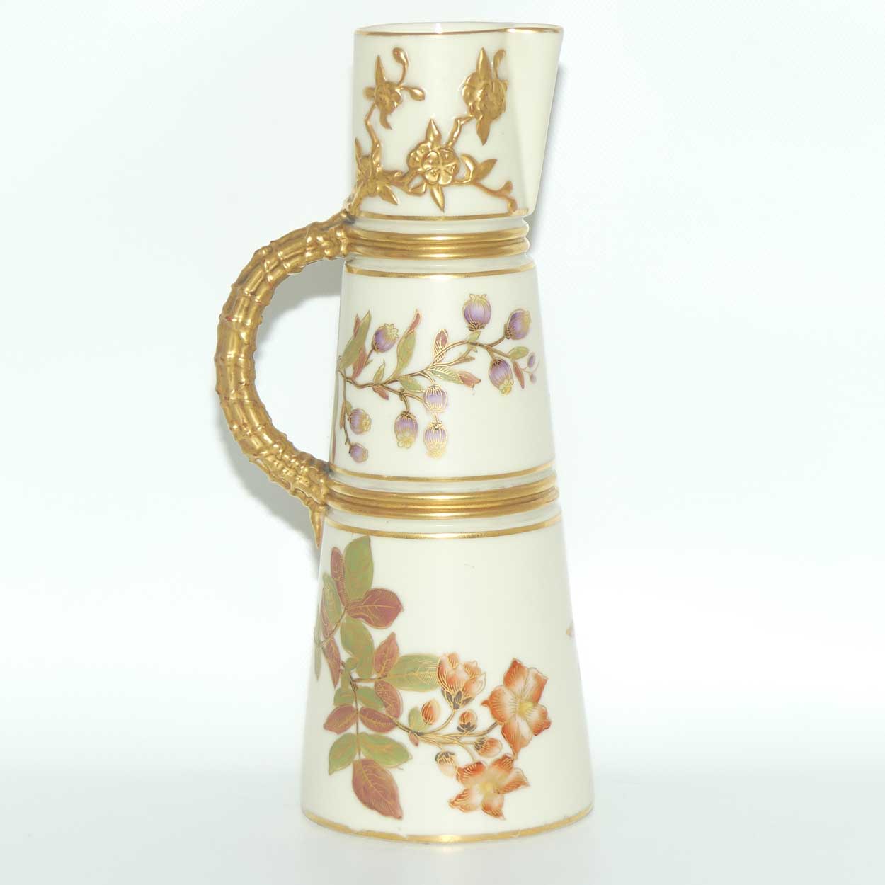 Royal Worcester Blush Ivory hand painted tall conical jug