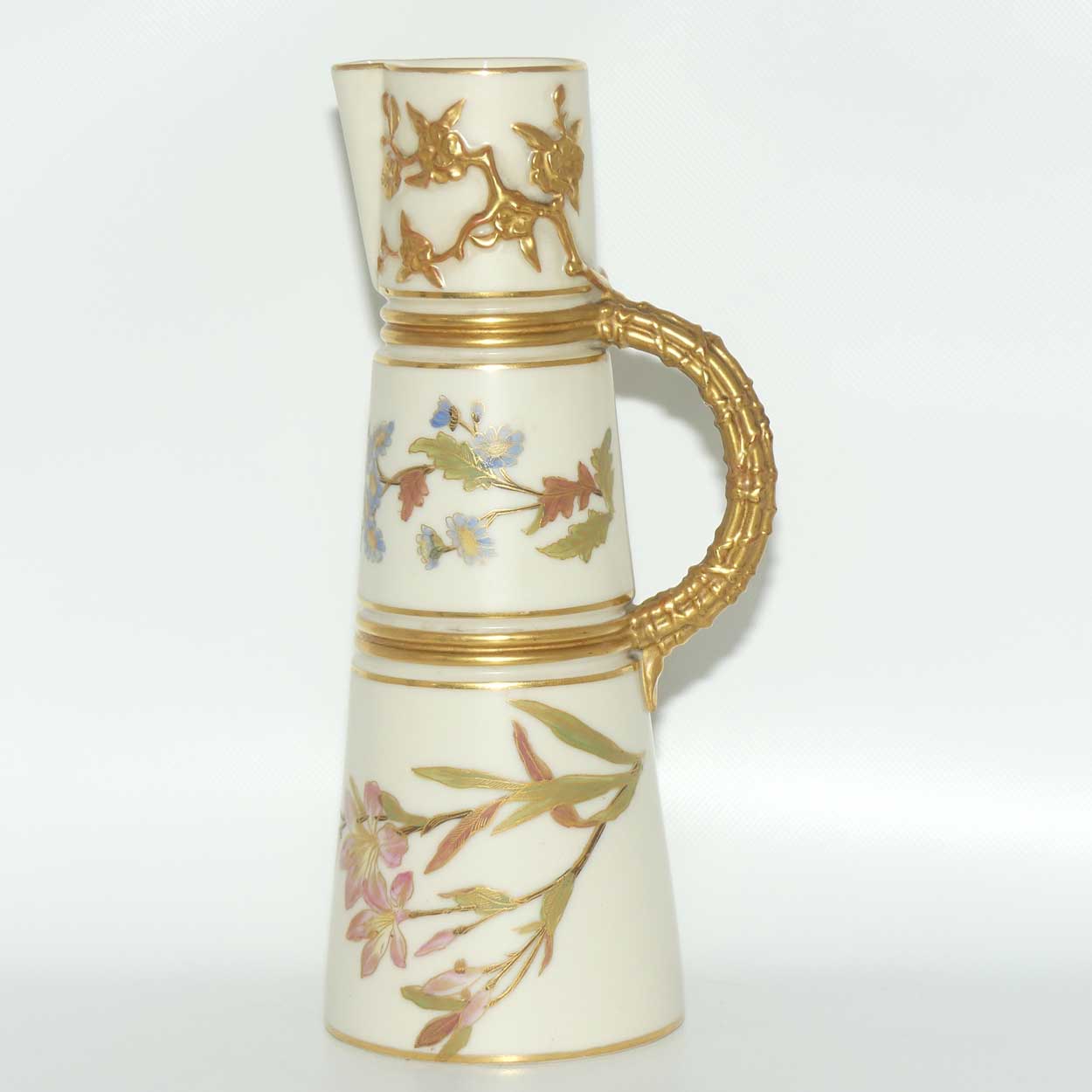Royal Worcester Blush Ivory hand painted tall conical jug