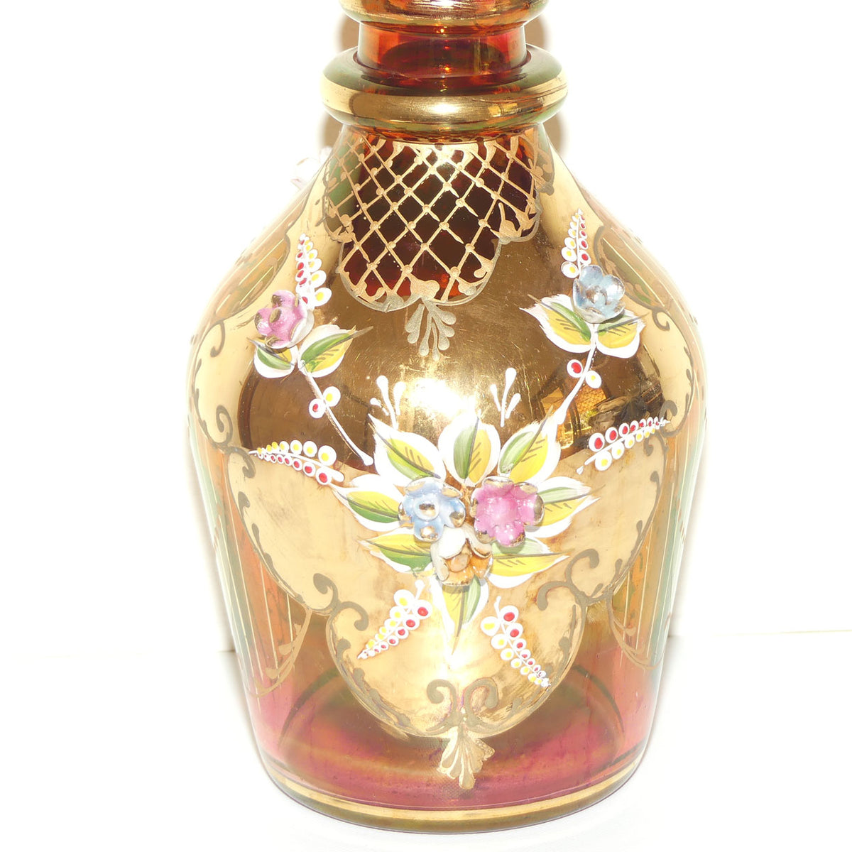 Large Bohemian Glass Hand Painted and Floral Encrusted decanter | 48cm tall | #1