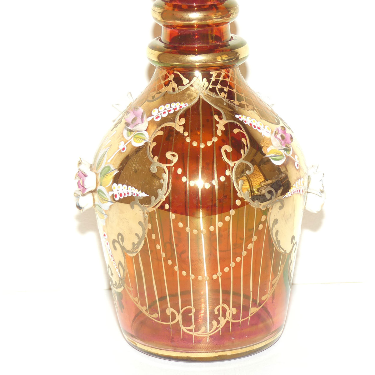 Large Bohemian Glass Hand Painted and Floral Encrusted decanter | 48cm tall | #1