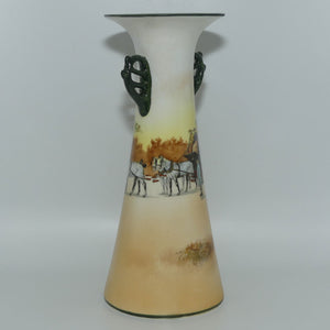 Royal Doulton Coaching Days tall flared mouth twin fancy handle vase E3804