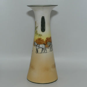 Royal Doulton Coaching Days tall flared mouth twin fancy handle vase E3804