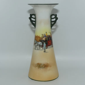 Royal Doulton Coaching Days tall flared mouth twin fancy handle vase E3804