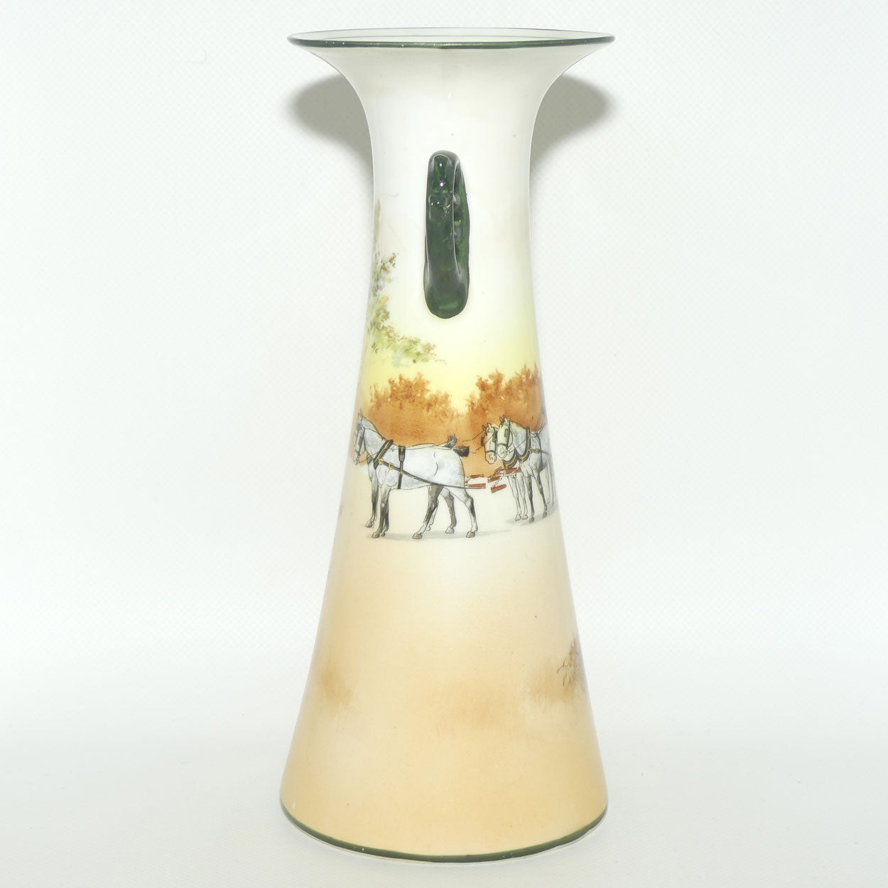 Royal Doulton Coaching Days tall flared mouth twin fancy handle vase E3804