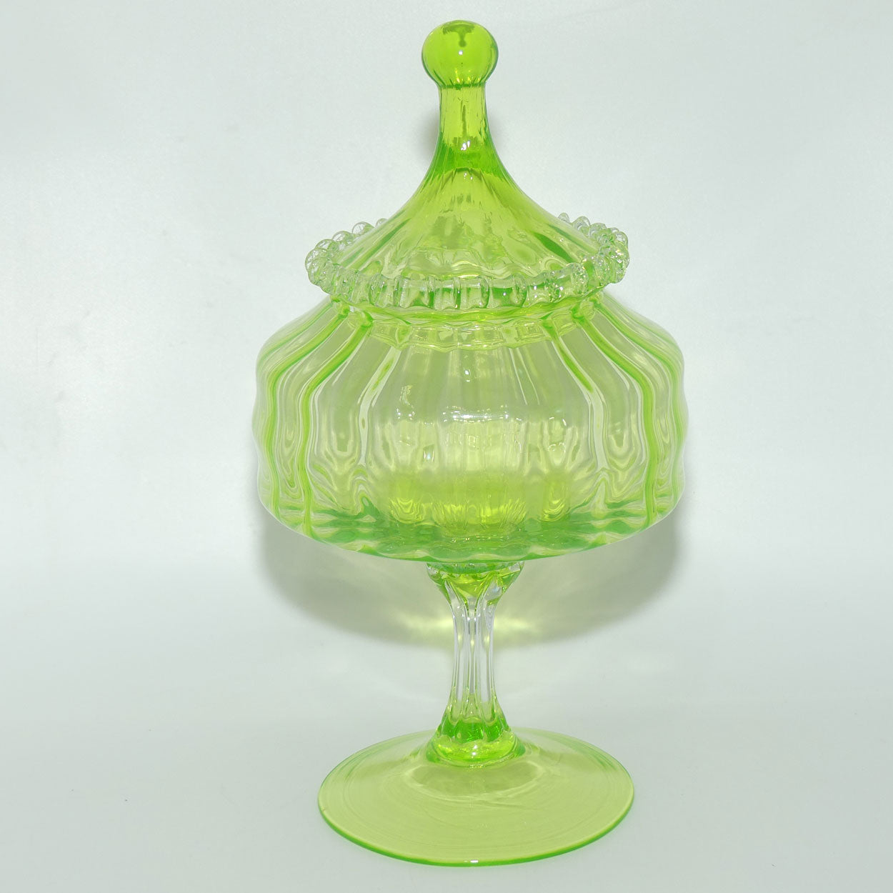 Mid Century Modern Uranium Glass Empoli Bonbon Jar | 32cms tall