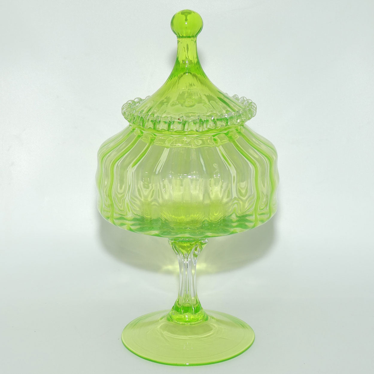 Mid Century Modern Uranium Glass Empoli Bonbon Jar | 32cms tall