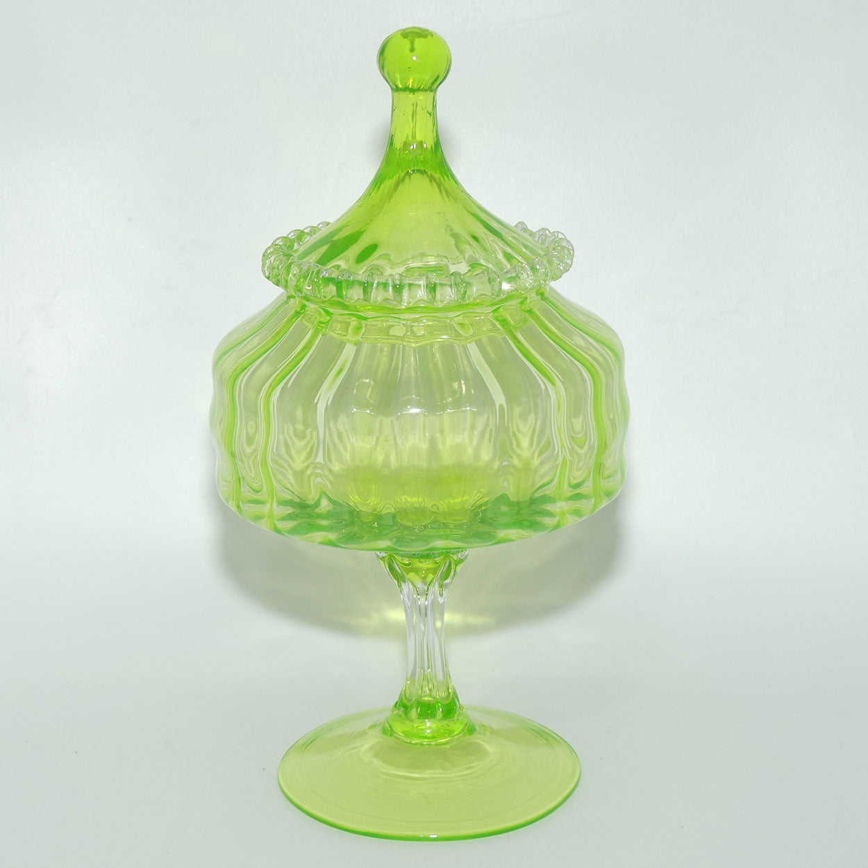 Mid Century Modern Uranium Glass Empoli Bonbon Jar | 32cms tall