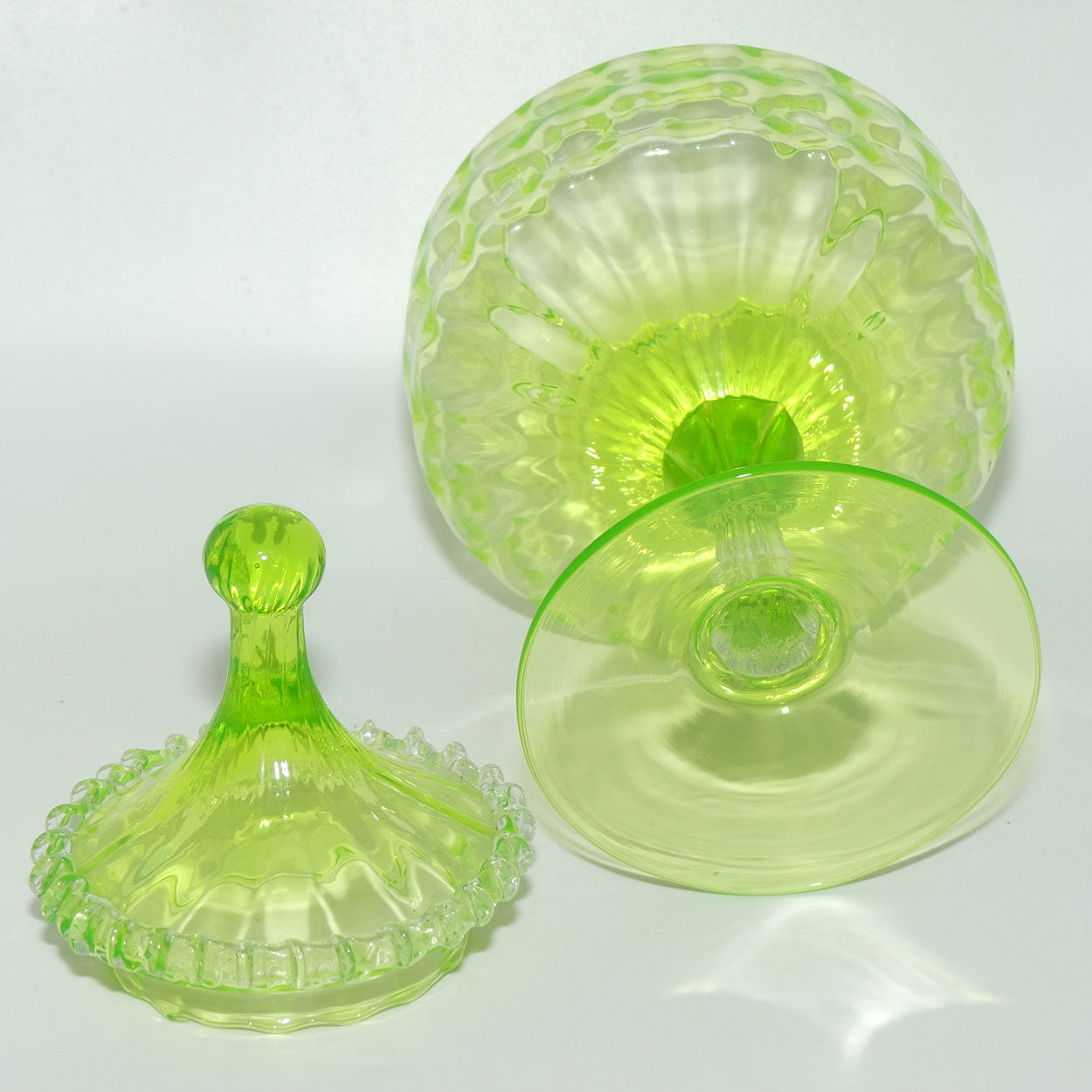 Mid Century Modern Uranium Glass Empoli Bonbon Jar | 32cms tall