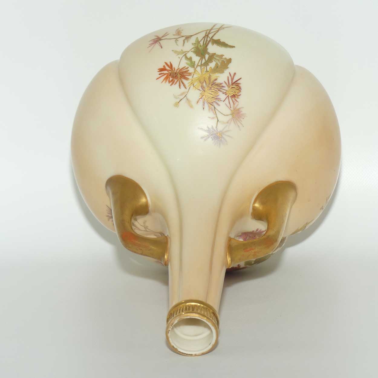 Royal Worcester Blush Ivory hand painted tall narrow neck handled bulbous vase