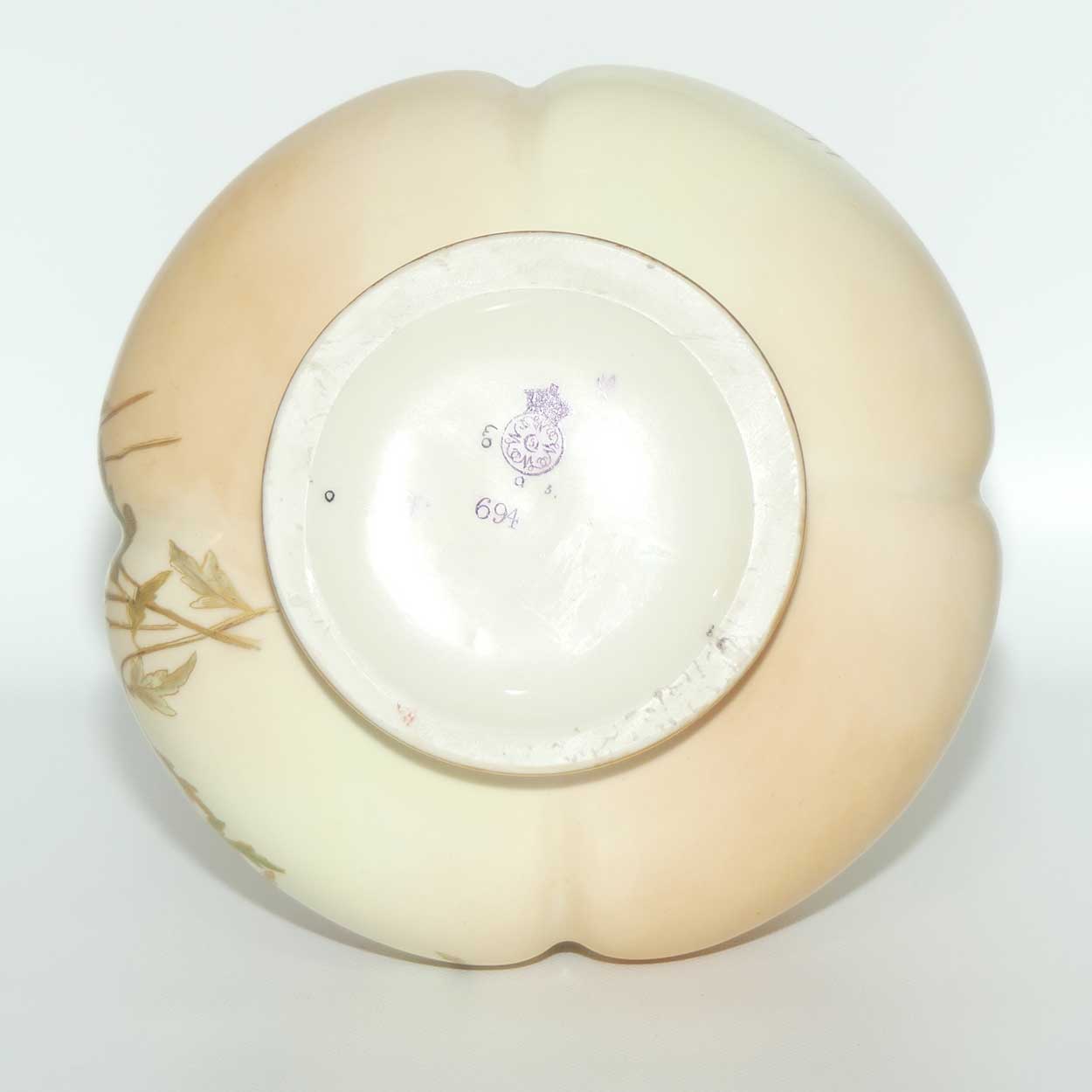 Royal Worcester Blush Ivory hand painted tall narrow neck handled bulbous vase