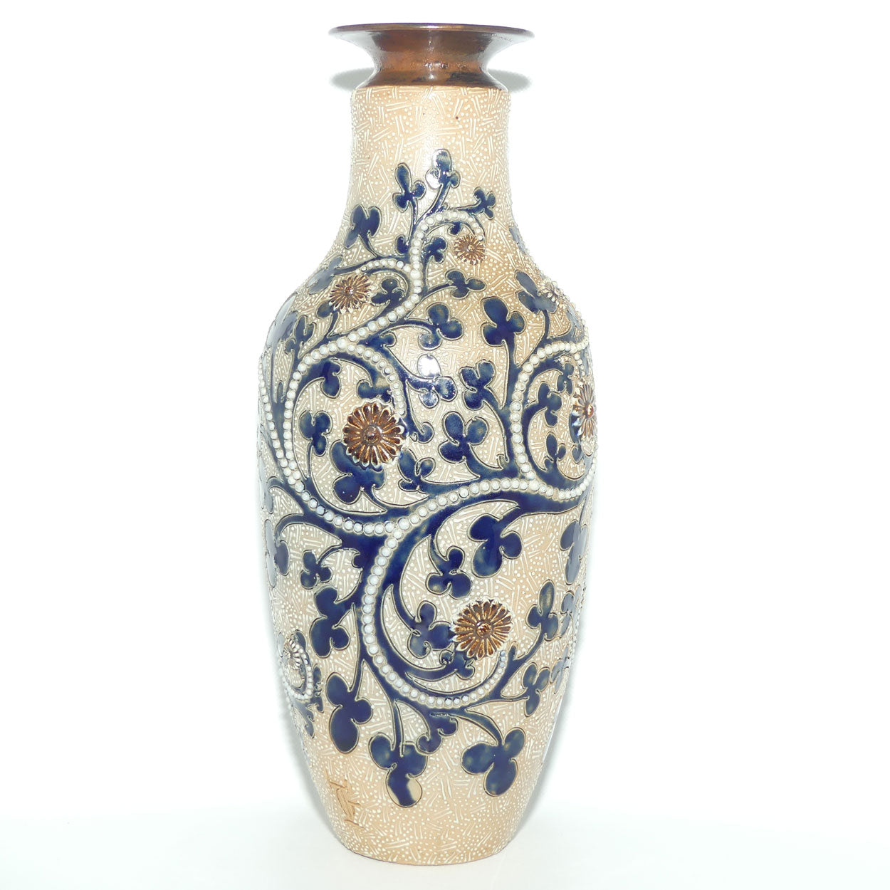 Royal Doulton George Tinworth stoneware tall slender vase