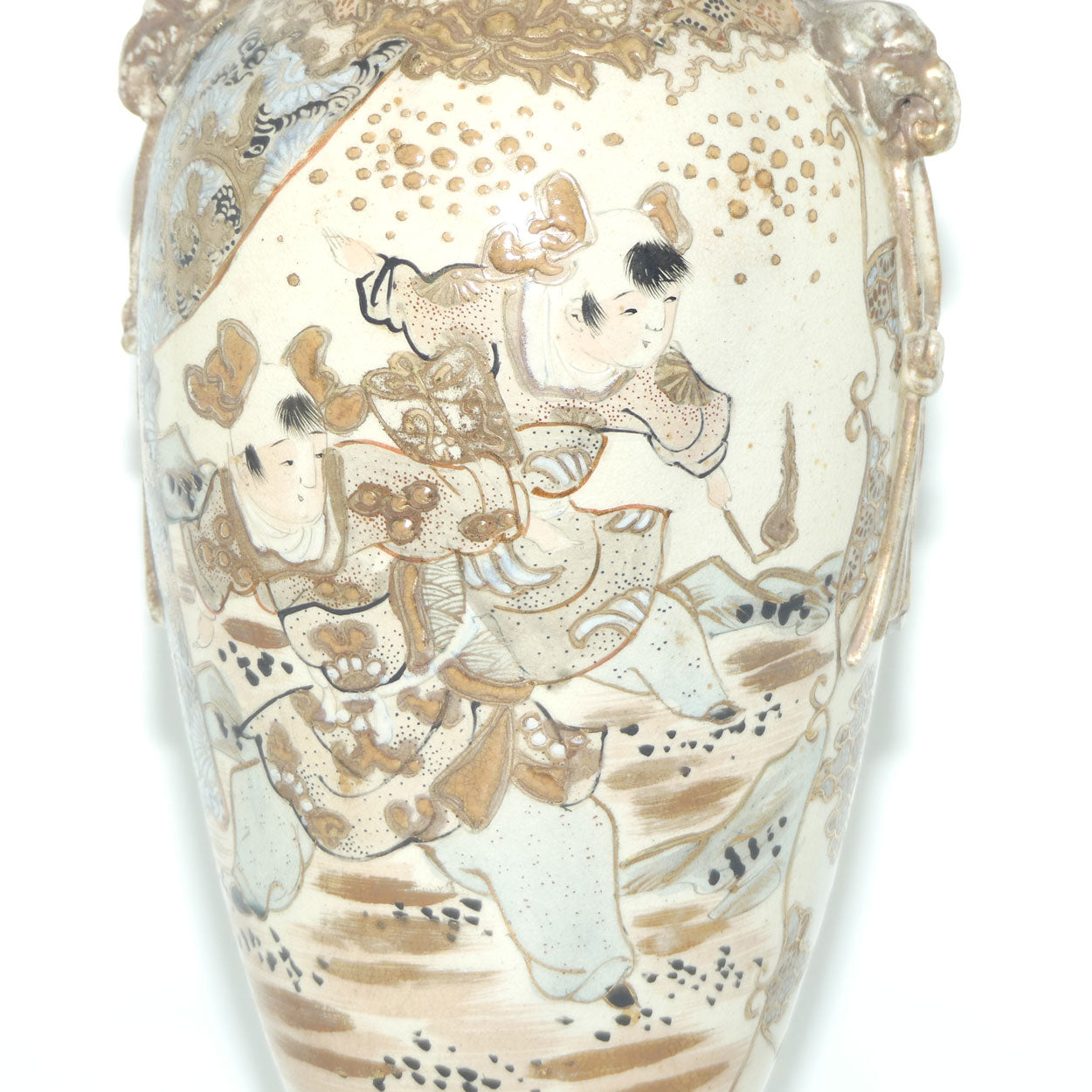 Fine Export quality Japanese Satsuma vase with moulded Elephant handles