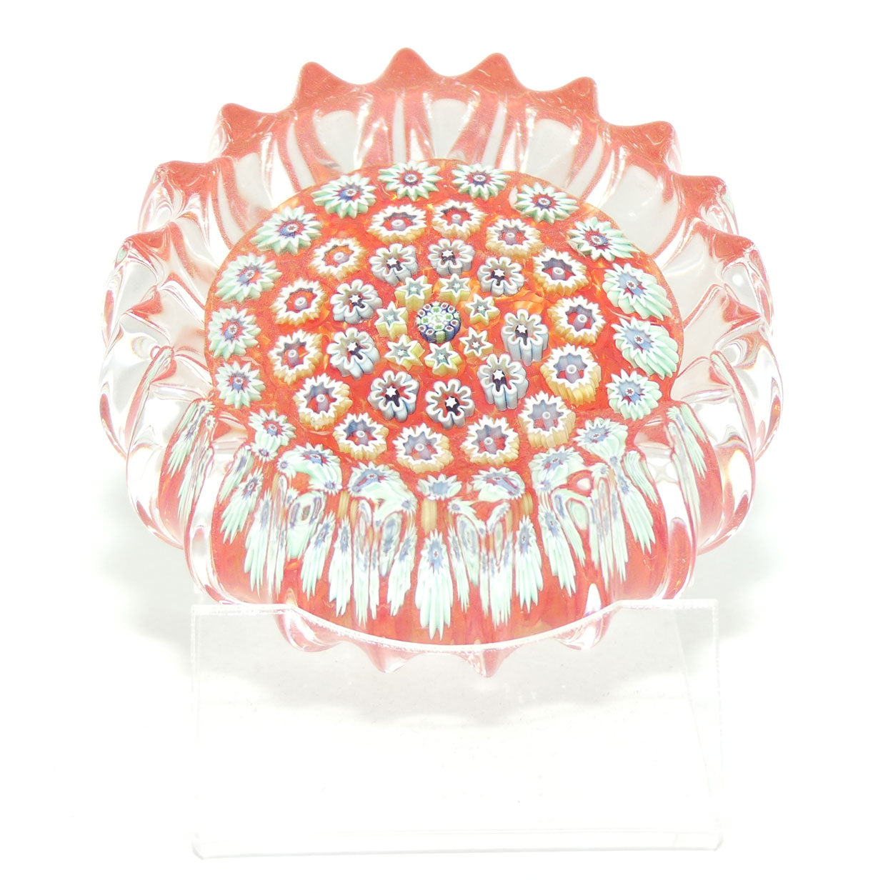 John Deacons Scotland Millefiori Concentric Ribbed paperweight | Tangerine