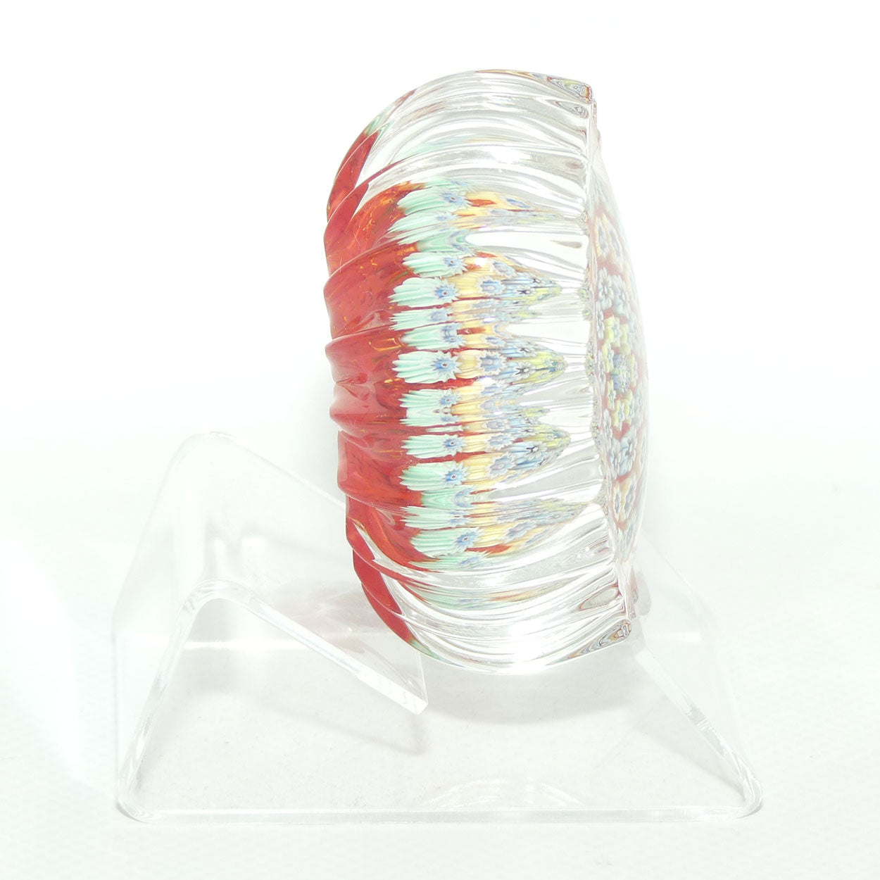 John Deacons Scotland Millefiori Concentric Ribbed paperweight | Tangerine