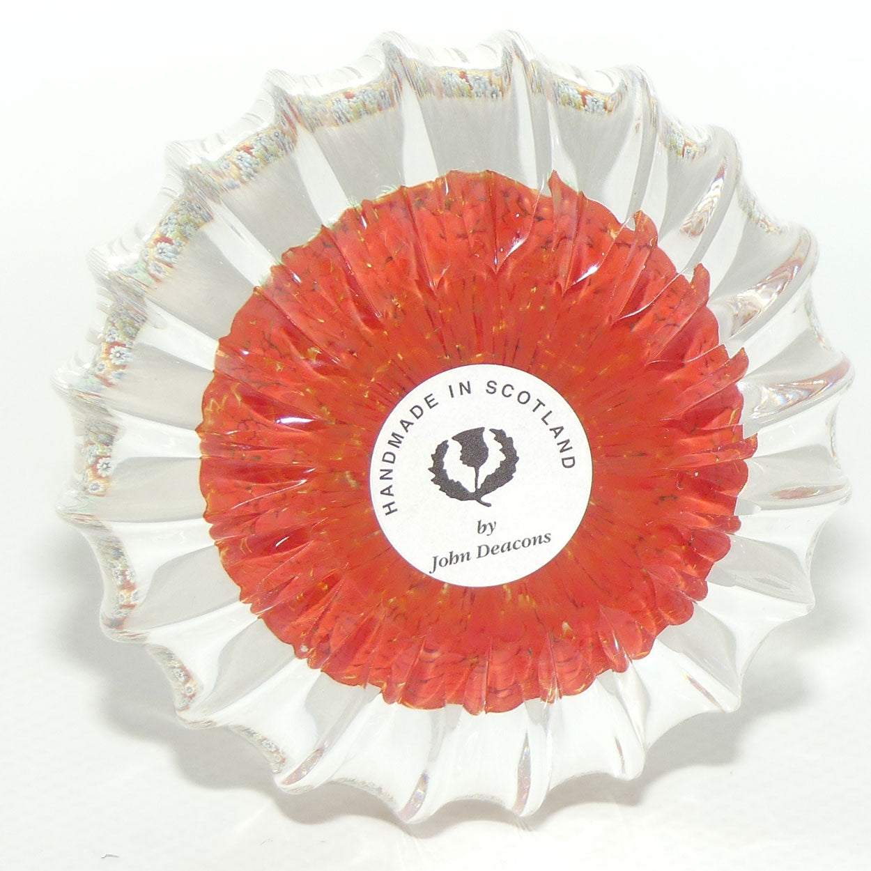John Deacons Scotland Millefiori Concentric Ribbed paperweight | Tangerine