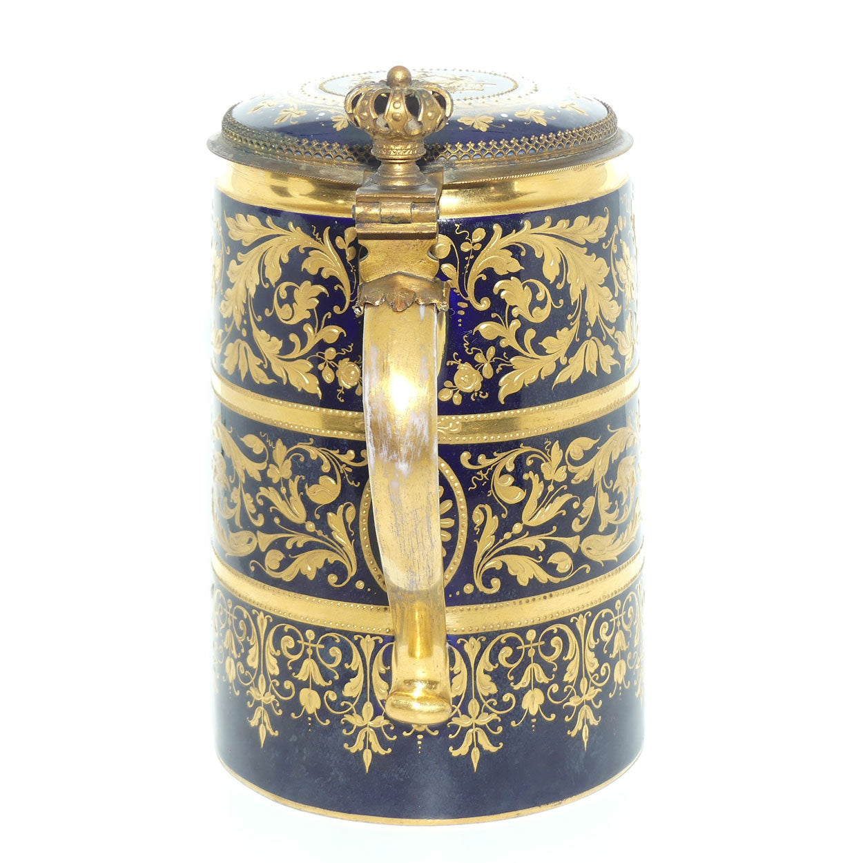 19th Century Royal Vienna tankard with hinged lid | Greek Mythology design with Cupid