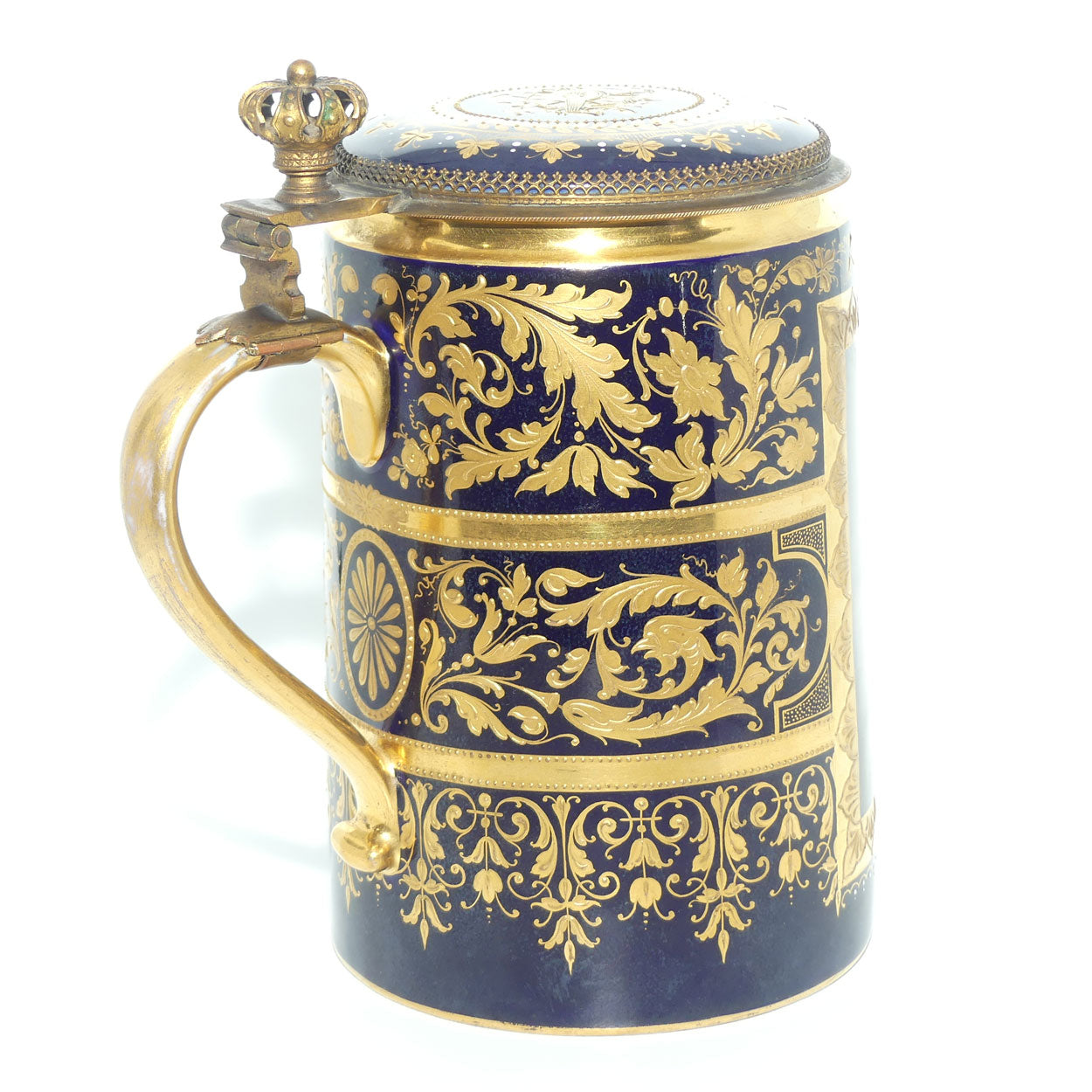 19th Century Royal Vienna tankard with hinged lid | Greek Mythology design with Cupid