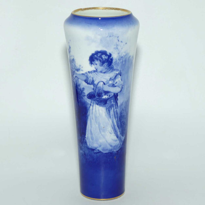 Royal Doulton Blue Childrens tapering vase |Girl Gathering Flowers|