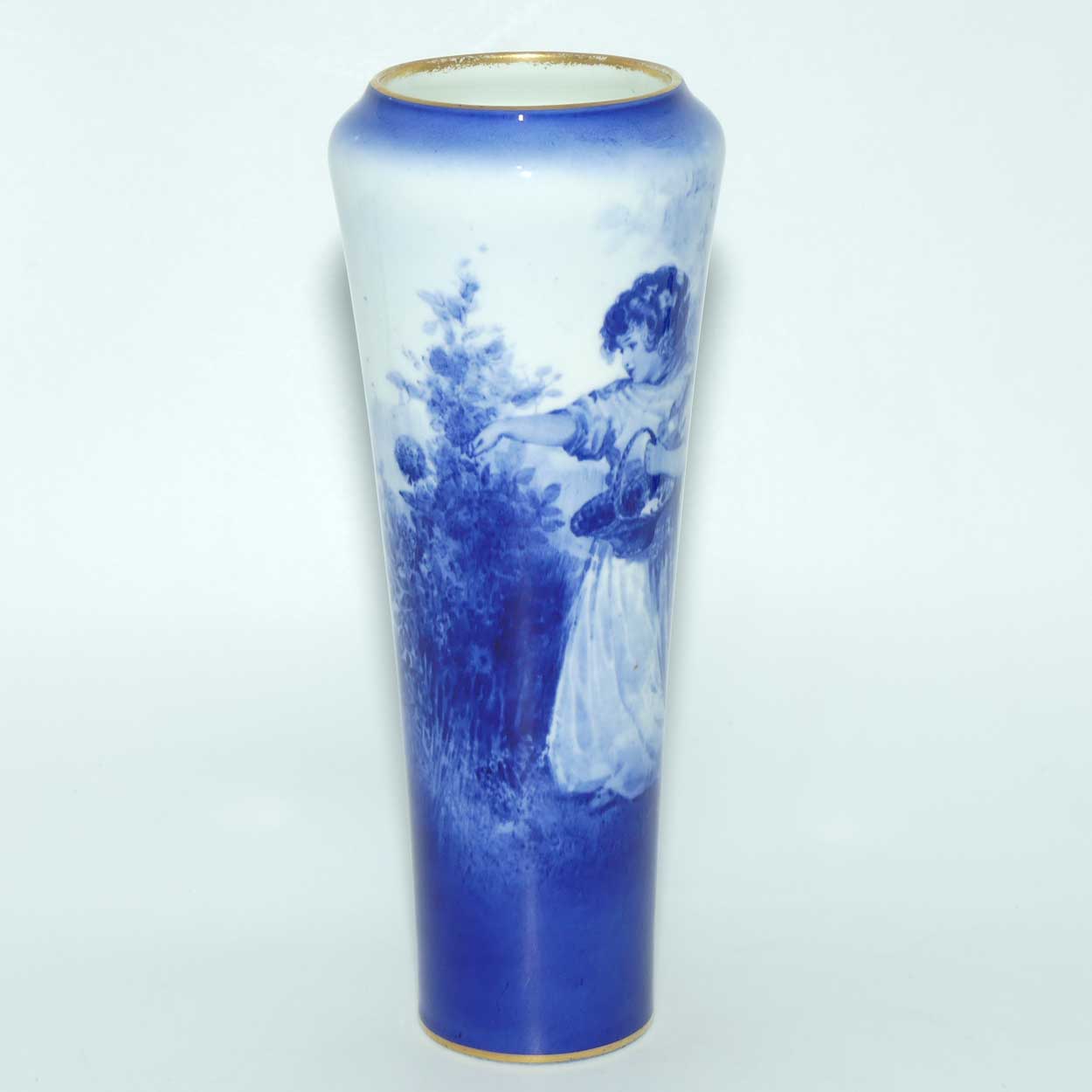 Royal Doulton Blue Childrens tapering vase |Girl Gathering Flowers|