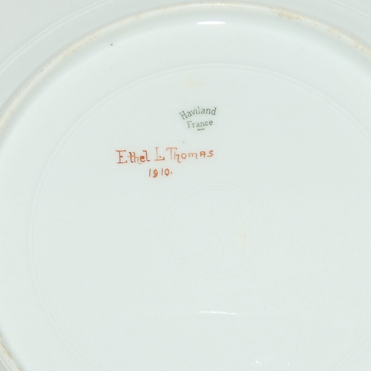 Early Australian China Painted plate decorated with Birds and crested initials | 26cm | #1 | by Ethel L Thomas 1910